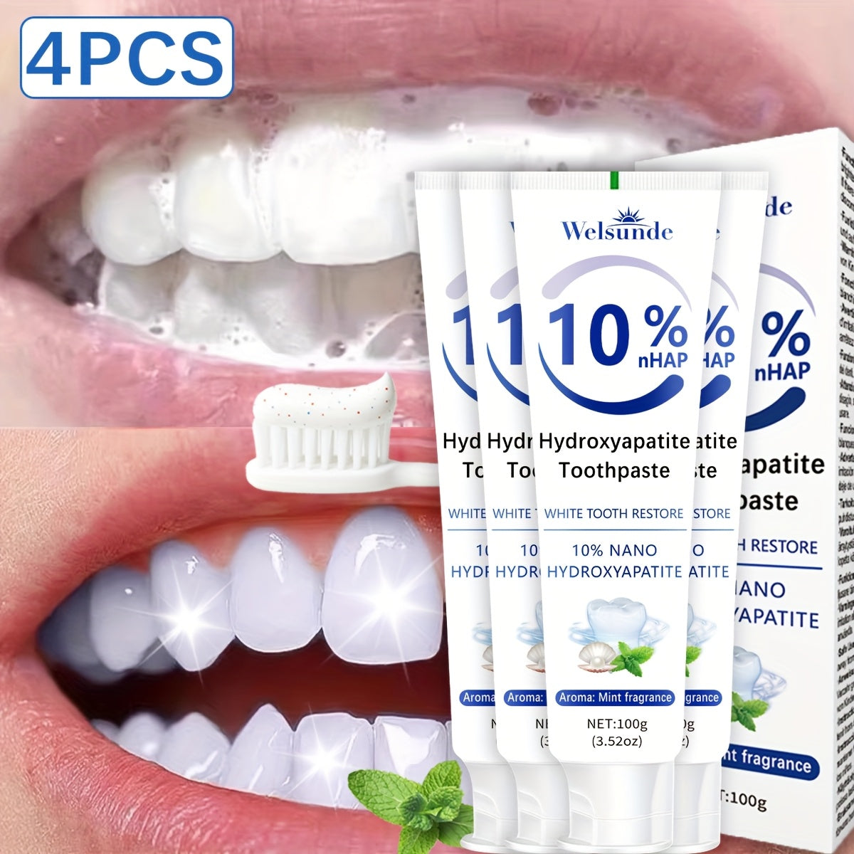 Hydroxyapatite Toothpaste 4-Pack – 10% Nano Formula with Baking Soda, Deep Cleaning & Whitening Gel, Mint Fresh Breath, Fluoride-Free Daily Oral Care for Everyone, Home & Travel Sl - product image 15