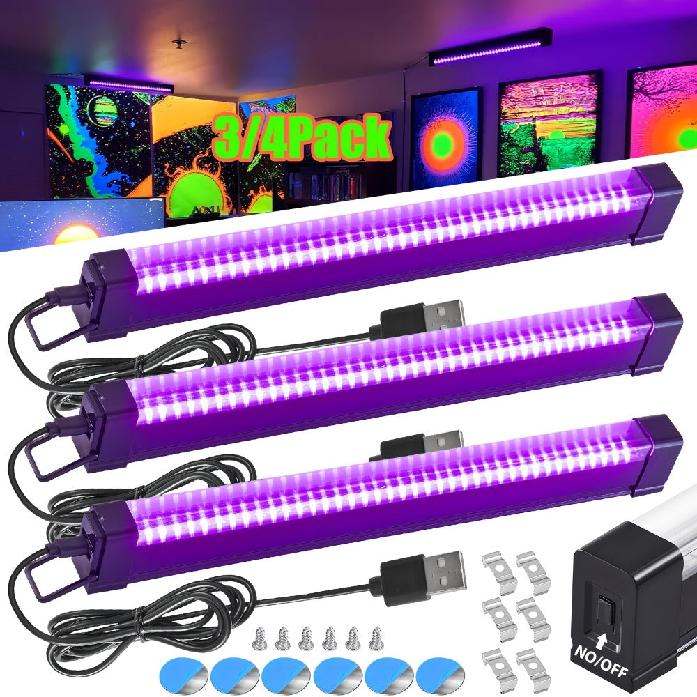 UV Black Light Strip USB LED – 32cm / 12.6ft Portable Magnetic Black Light Tube for Halloween Party, Fluorescent Tapestry, Body Paint, Posters, Christmas & Cabinet Lighting (3-Pack - product image