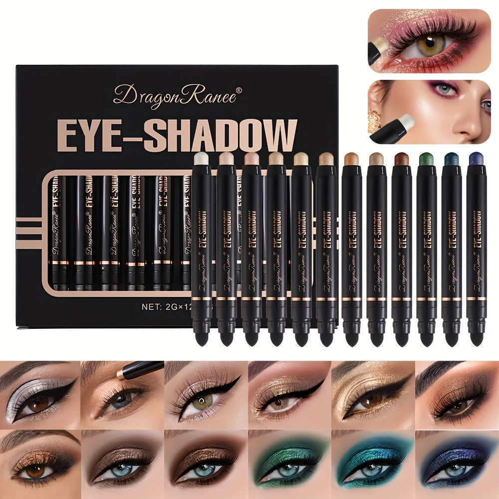 Shimmer Eyeshadow Stick Set 12 Pcs Double-Ended Glitter Cream Eye Shadow Pencil Waterproof Long-Lasting Squalane-Infused Makeup Kit for Women Daily Party Bridal - product image