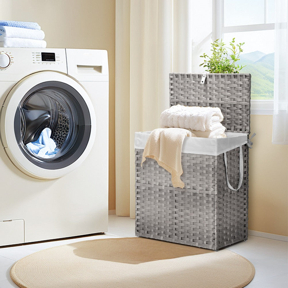 Laundry Hamper with Lid Large Capacity Woven Rattan Storage Basket, Collapsible Clothes Hamper with Handles & Removable Liner, Foldable Breathable Wicker Basket for Bedroom Home Do - product image 14