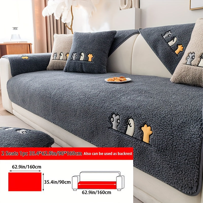 Plush Shearling Sofa Cover Non-Slip Pet-Friendly Couch Protector Animal Bone Embroidery Soft Warm for Living Room Bedroom Office 2 3 4 Seater - product image 41