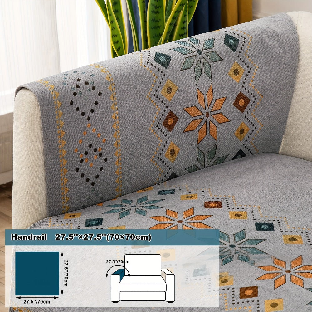 Bohemian Chenille Sofa Cover | Geometric Print Non-Slip Couch Slipcover, Thick Plush Boho Style, 1 to 4 Seat, Armrest & Backrest, Machine Washable, Sectional Sofa Protector - product image 19