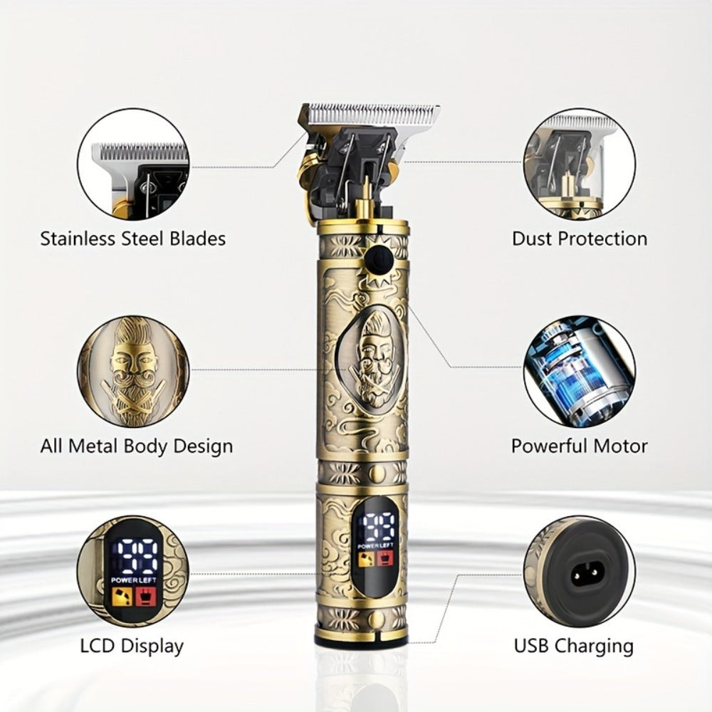 Professional Hair Clippers Trimmer Set for Men - T-Blade Trimmer Nose Hair Trimmer Electric Razor LCD Display USB Rechargeable Zinc Alloy Ergonomic Grooming Kit Bronze - product image 5