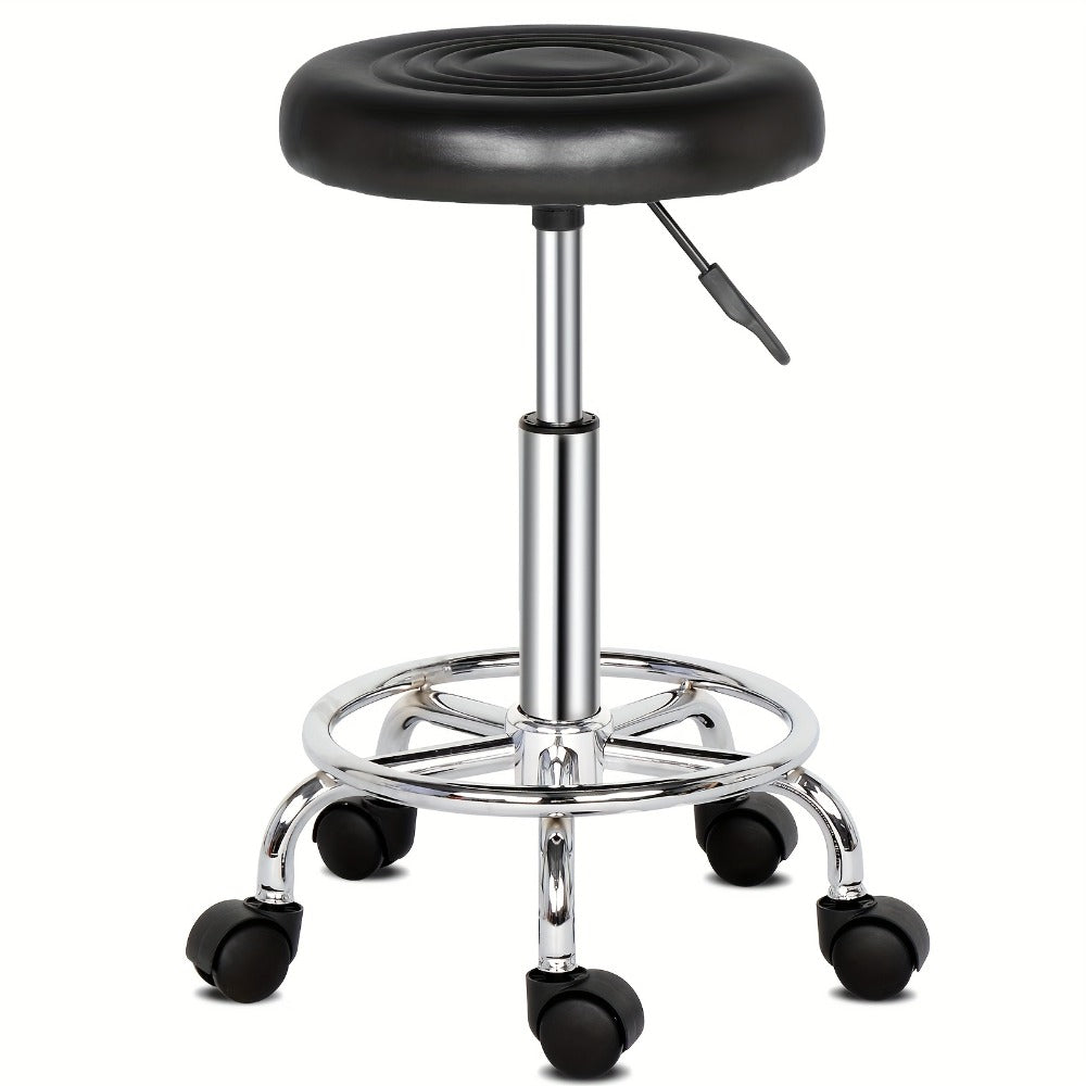Round Padded Swivel Bar Stool 360° with Chrome Base - Adjustable Height Salon Kitchen Counter Stool for Nail Salon Beauty Studio Home Bar Reception, Black & White, 13"x24" - product image 5
