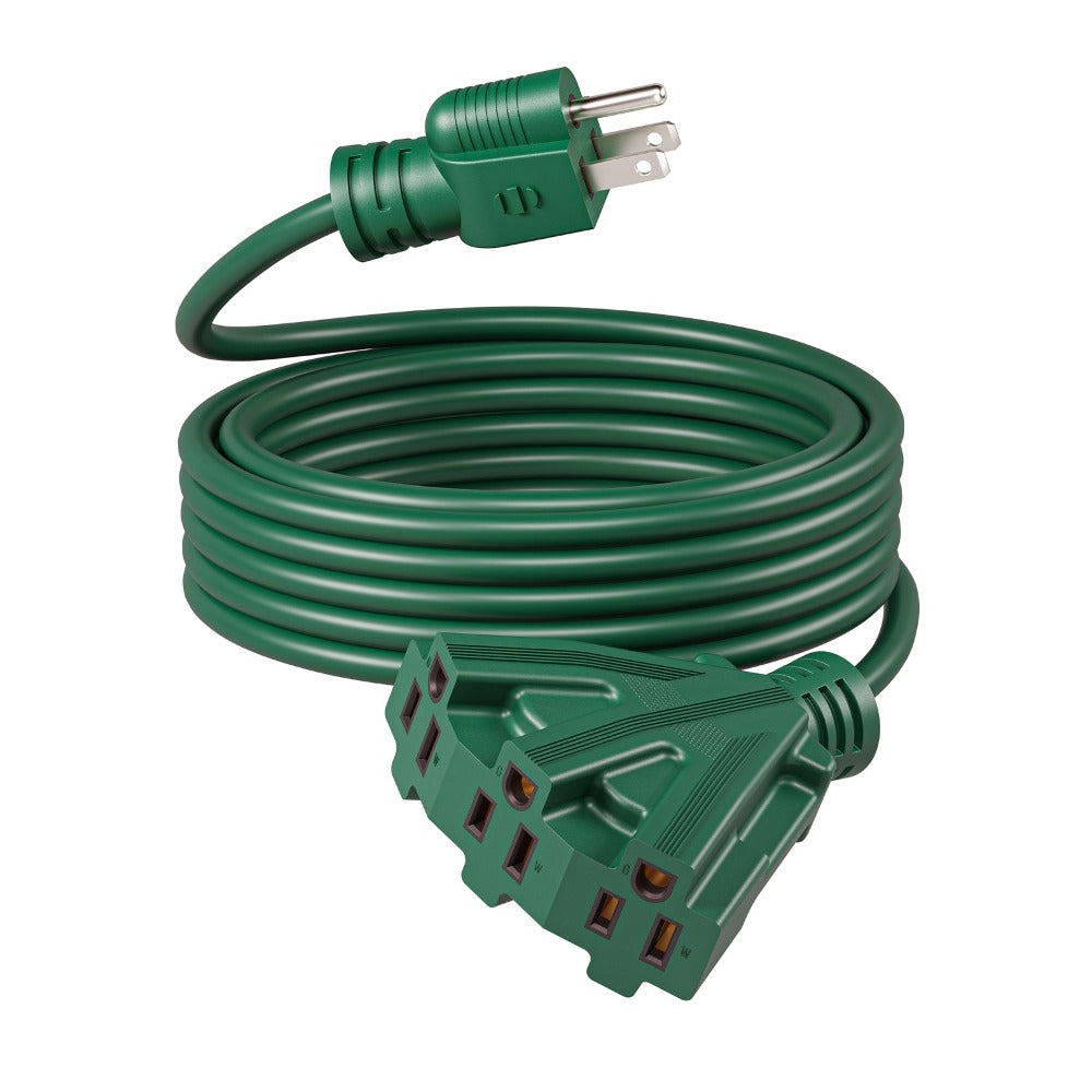Green Extension Cord 3-Outlet Splitter 12FT 16/3 SJTW Flexible Copper Wire Triple Tap for Christmas Lights Holiday Decoration Landscape Lighting Outdoor Indoor Garage Workshop - product image 2