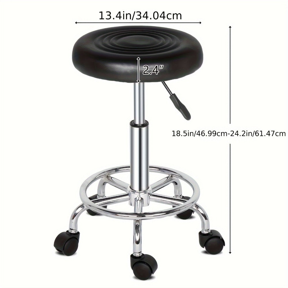 Round Padded Swivel Bar Stool 360° with Chrome Base - Adjustable Height Salon Kitchen Counter Stool for Nail Salon Beauty Studio Home Bar Reception, Black & White, 13"x24" - product image 6