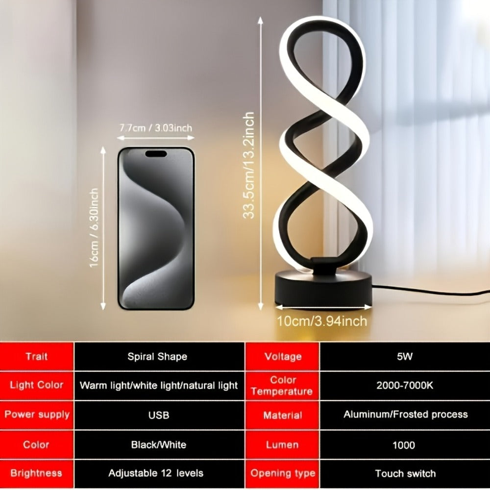 Spiral LED Table Lamp, Dimmable Push Button Control Desk Light for Bedroom Living Room Office, Modern Metal Base Indoor Accent Lamp, Unique Spiral Design Home Decor Gift for Christ - product image 18