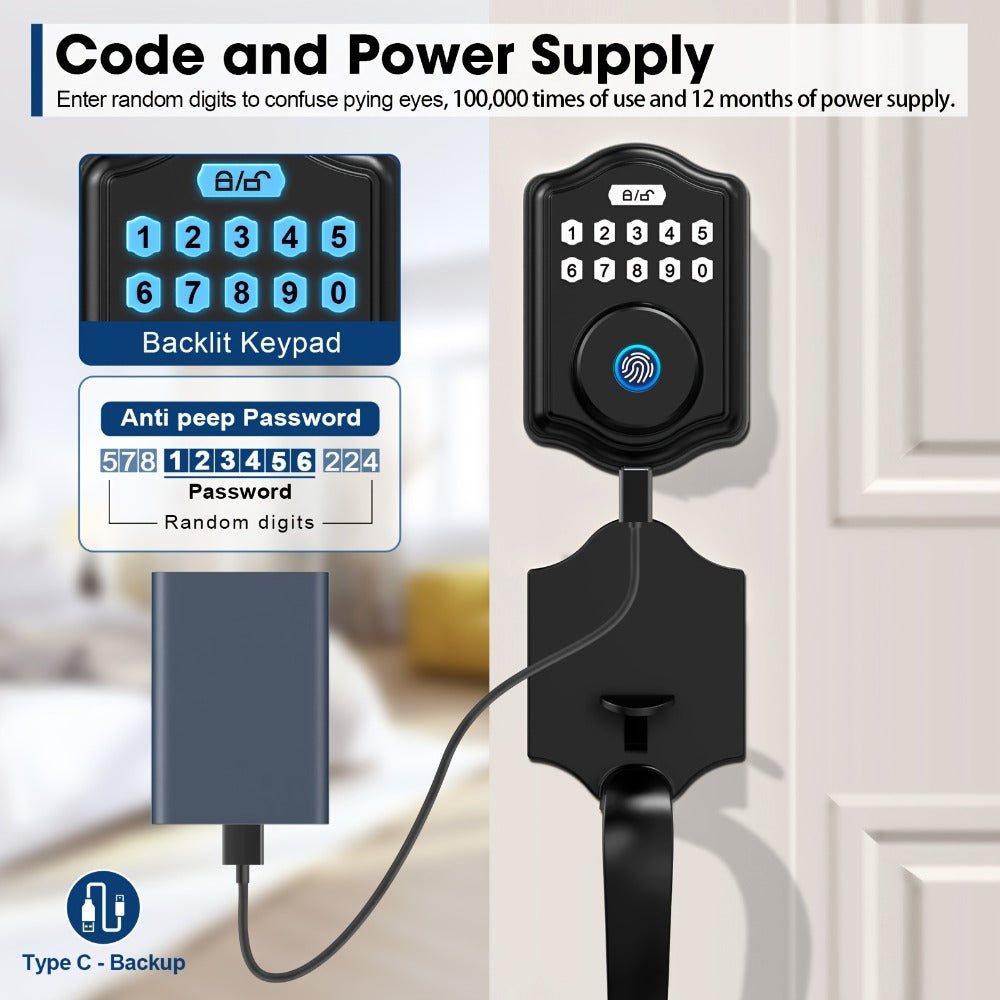 Keypad Deadbolt Lock Fingerprint Keyless Entry – Electronic Door Lock with Code Fingerprint & Key, 300 Users Temporary Code for Front Door Home Office - product image 5