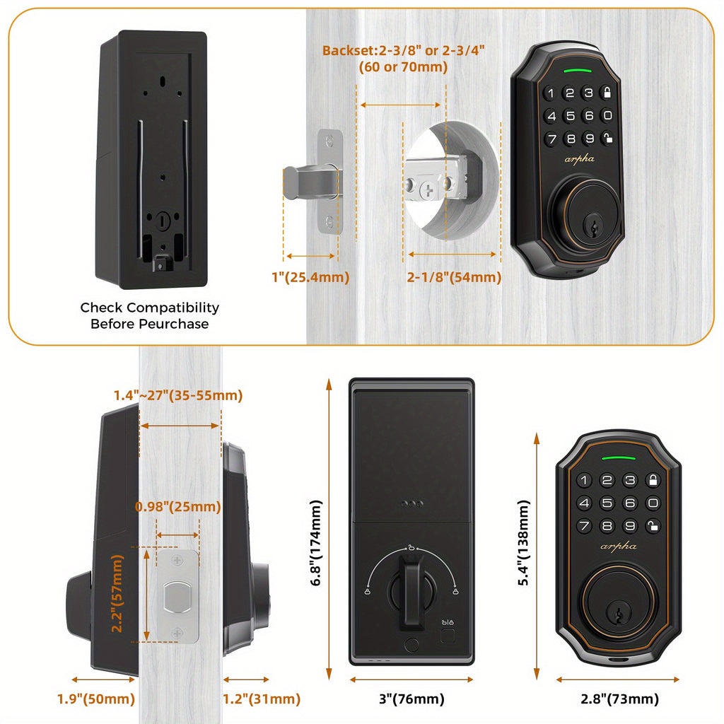 Smart Deadbolt 100-digit Privacy Code Combination, Keyless Entry Door Lock, Auto Locking/unlocking, Available Black and Silvery, Low Battery Alarm, Secure and - product image 2