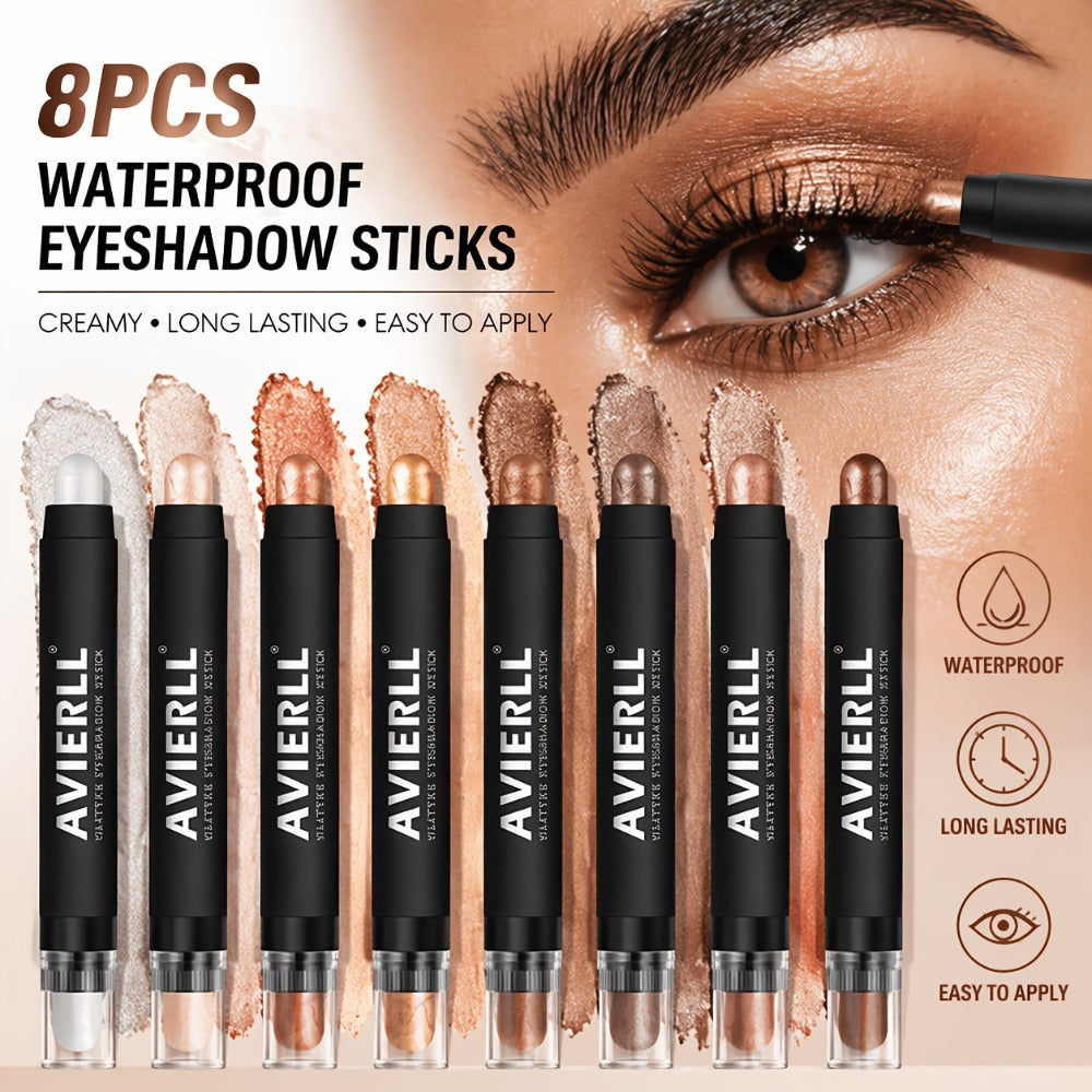 Waterproof Eyeshadow Stick Set 8 Piece – Shimmer, Pearlescent & Matte Eye Shadow Pencils, Creamy Blendable Formula, Long-Lasting Smoky Natural Glitter Eye Looks, Gift for Her - product image