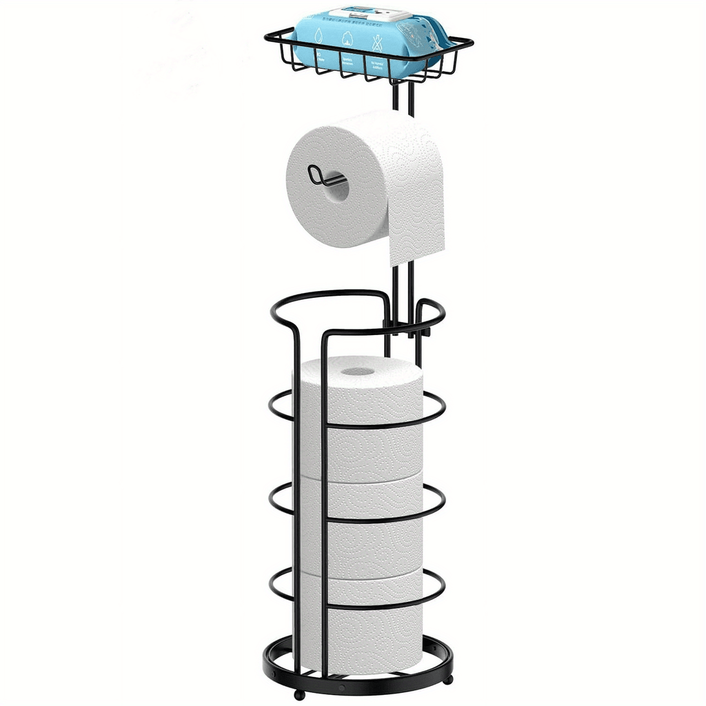 Toilet Paper Holder Floor Standing with Shelf 4-Roll Storage Rack Freestanding Bathroom Paper Organizer for Bathroom Bedroom Balcony Courtyard Black 1 or 2 Pack - product image 11
