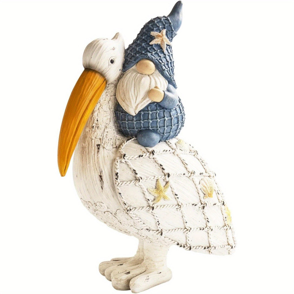 Pelican Gnome Figurine 11.5" – Resin Coastal Beach Decor with Starfish & Seashell, Tabletop Statue for Home, Garden & Poolside – Summer Gift & Nautical Decor - product image 9