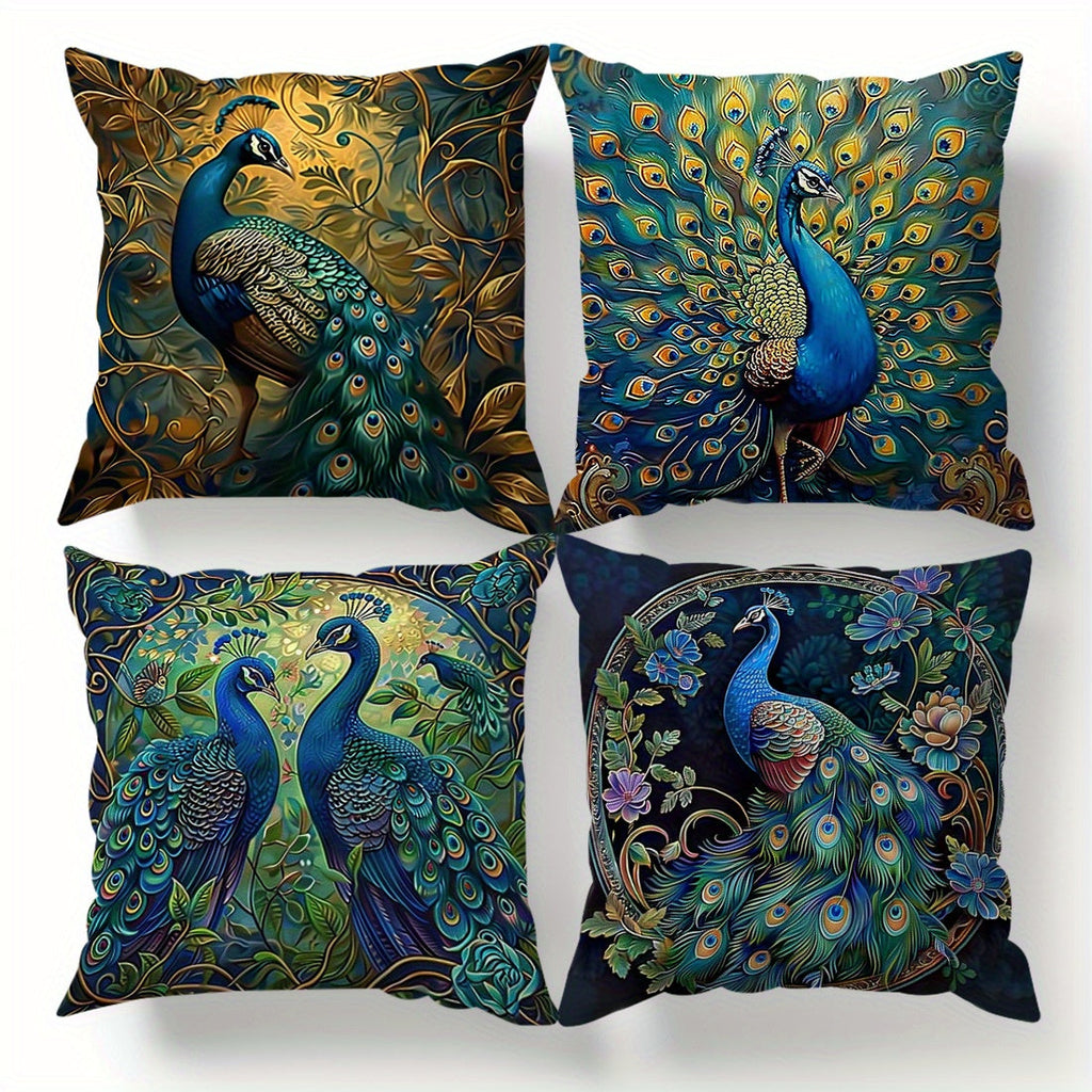 Cushion Covers 18x18 Set of 4 Vintage Peacock Oil Painting Boho Plush Throw Pillow Cases with Zipper Machine Washable for Living Room Bedroom Home Decor - product image 11