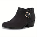 Women's Chunky Low Heel Ankle Boots, Classic Solid Color Buckle Strap & Side Zipper Booties, Women Shoes - product image 3