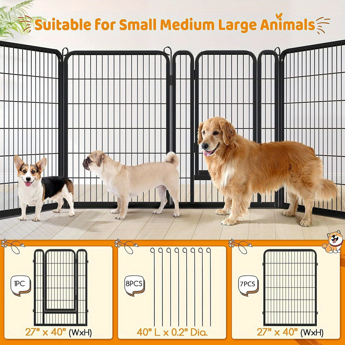 8 & 16 Panel Pet Exercise Pen for Large Medium Small Dogs, Carry-along Indoor Outdoor Puppy Pen for Yard Garden Camping RV, 24"/32"/40" Panel Height – Dog - product image 6
