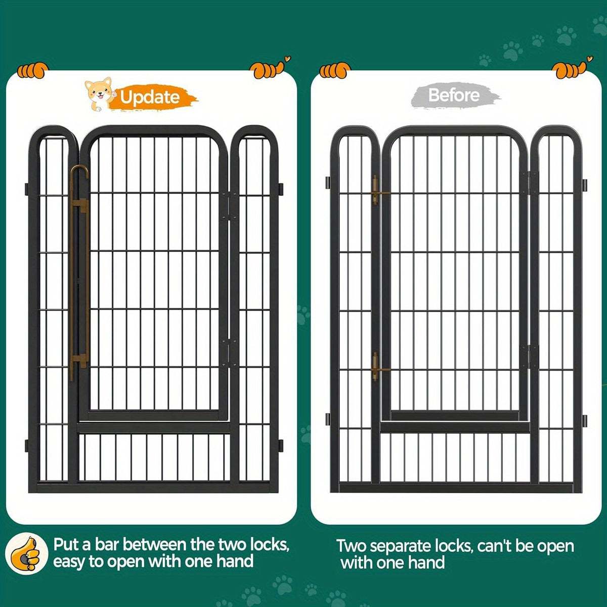 8 & 16 Panel Pet Exercise Pen for Large Medium Small Dogs, Carry-along Indoor Outdoor Puppy Pen for Yard Garden Camping RV, 24"/32"/40" Panel Height – Dog - product image 4