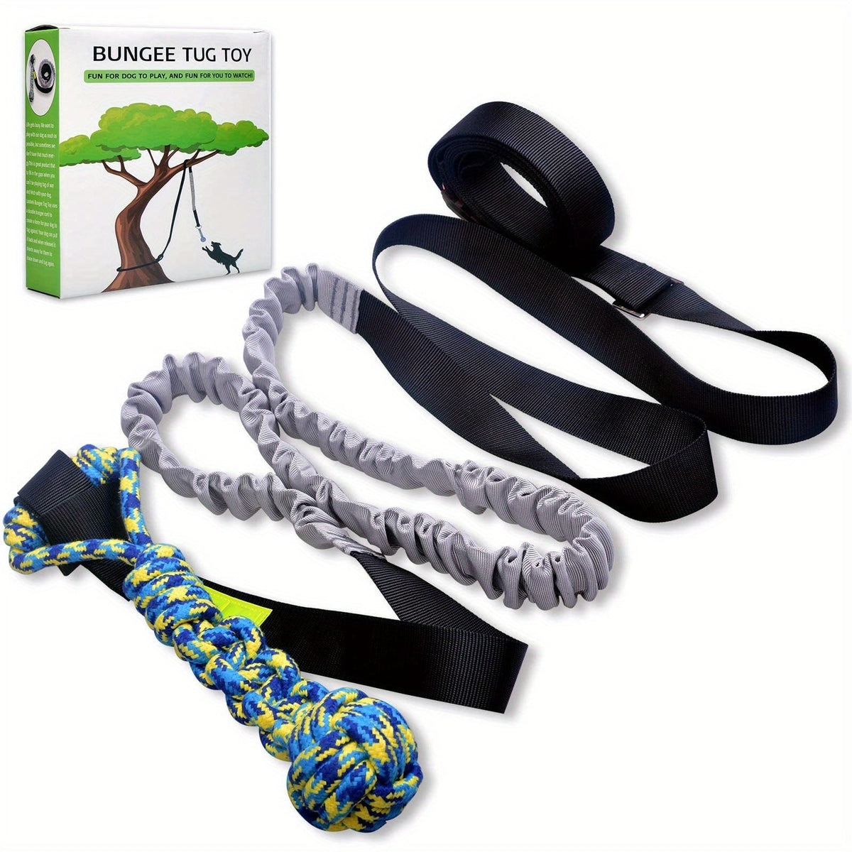 Bungee Dog Tug Toy Outdoor Hanging from Tree Height Adjustable 19.7 Ft Elastic Cord Tether with Chew Rope | Solo & Interactive Exercise Play for All Dog Breeds - product image