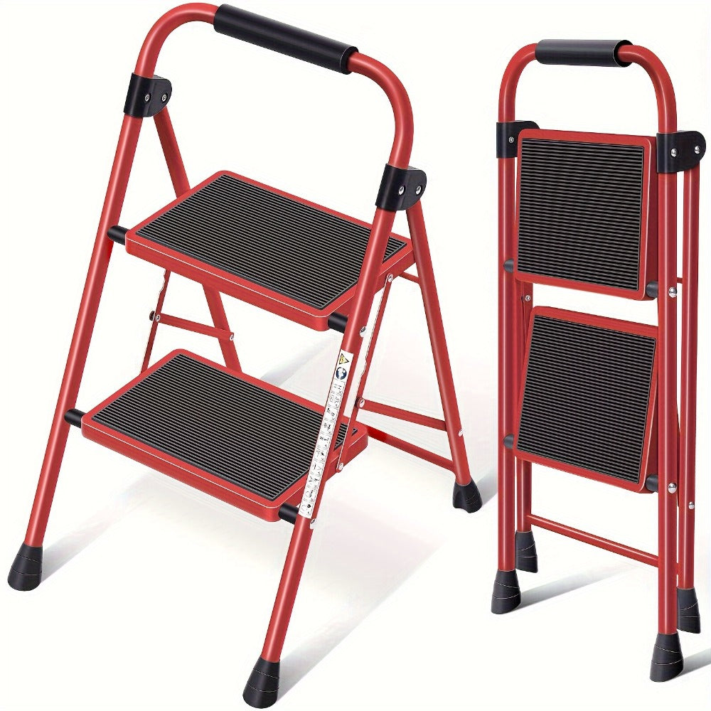 2 Step Ladder Foldable Heavy Duty Steel, Non-Slip Wide Pedal Step Stool with Safety Handle, Lightweight Portable Folding Step Ladder for Home Kitchen Bathroom Garage, 250lb Capacit - product image 4