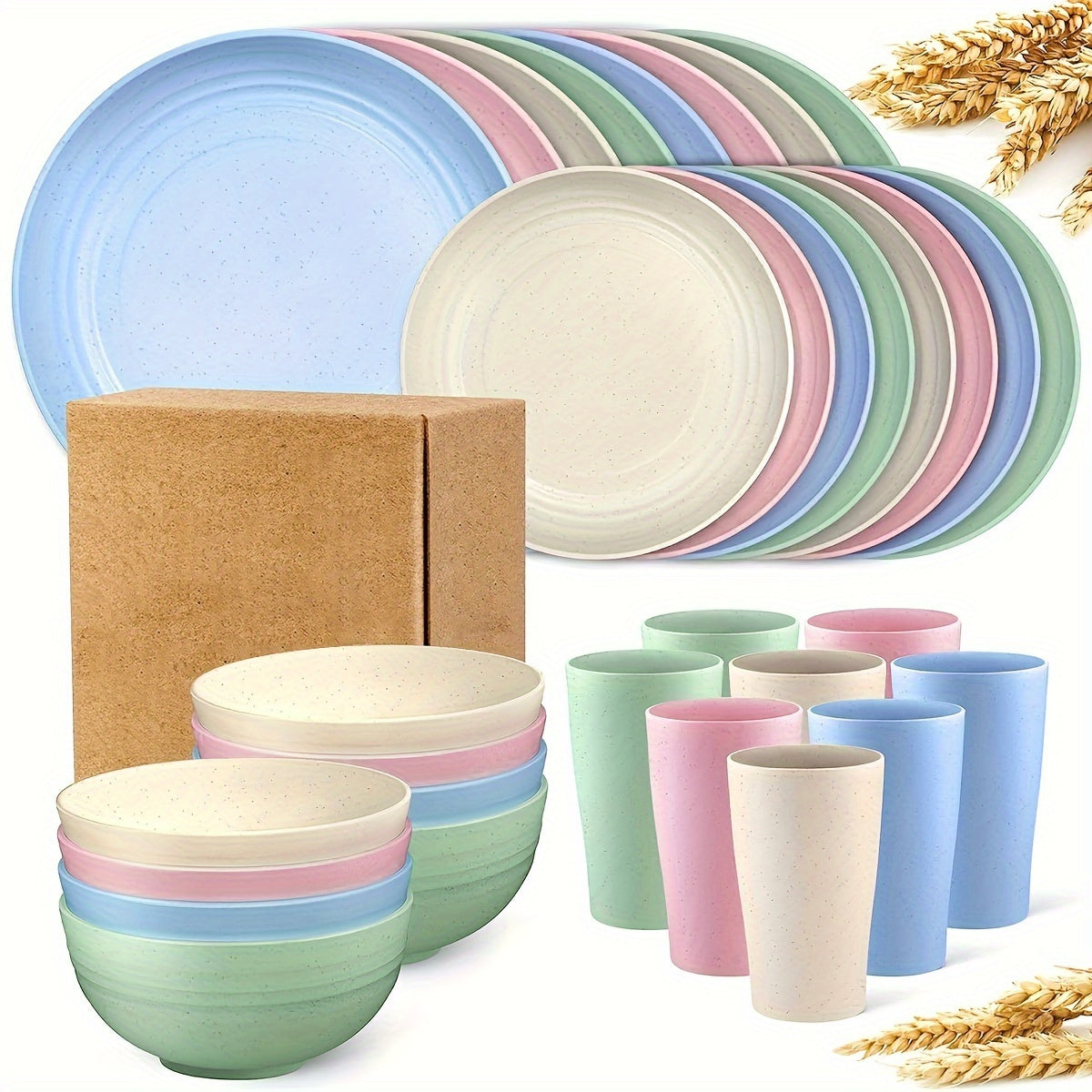 32pcs Wheat Straw Dinnerware Set for 8 - Unbreakable Plastic Plates Bowls Cups Set, Lightweight BPA-Free PP Tableware for Picnic Camping Outdoor, Modern Round Dishware for Home Par - product image 17
