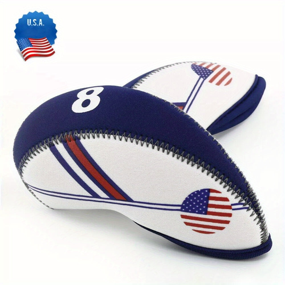 Golf Iron Club Covers USA Flag Neoprene Zipper Head Covers Machine Washable Fits Standard Irons Blue White Patriotic Design for Men Women Golfers for Everyday - product image 4