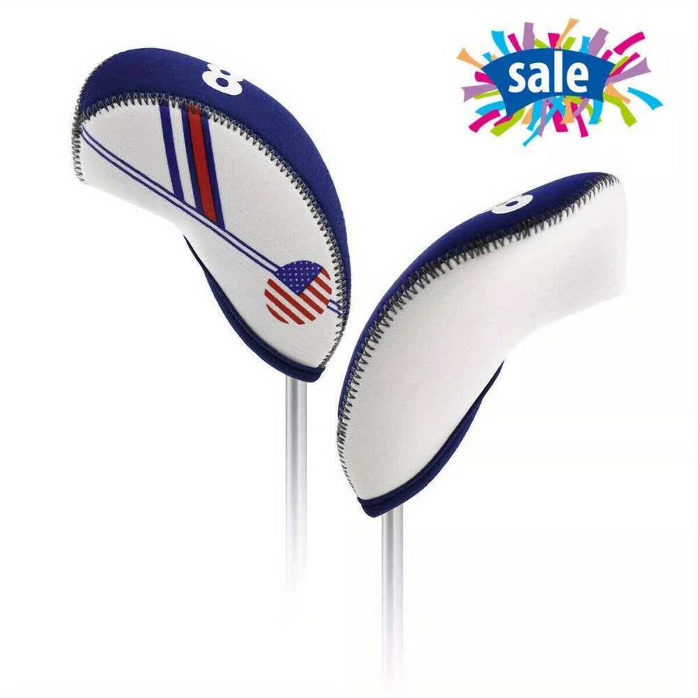 Golf Iron Club Covers USA Flag Neoprene Zipper Head Covers Machine Washable Fits Standard Irons Blue White Patriotic Design for Men Women Golfers for Everyday - product image 3