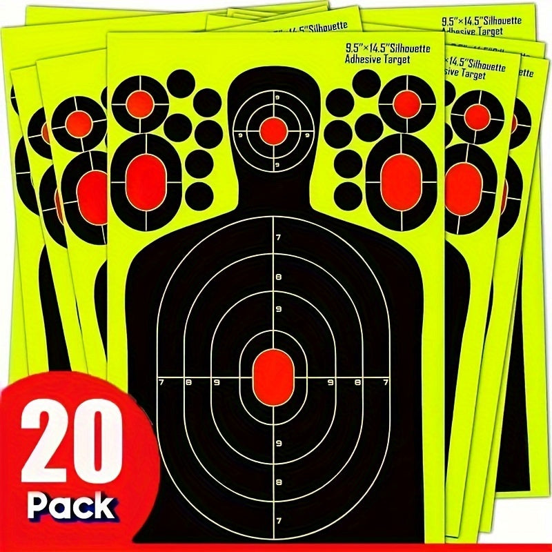 Splatter Shooting Targets Human Silhouette 20 Pack | High-Visibility Shot Placement Feedback | Reactive Glow Fluorescent Paper Range Targets for Pistol, Rifle - product image