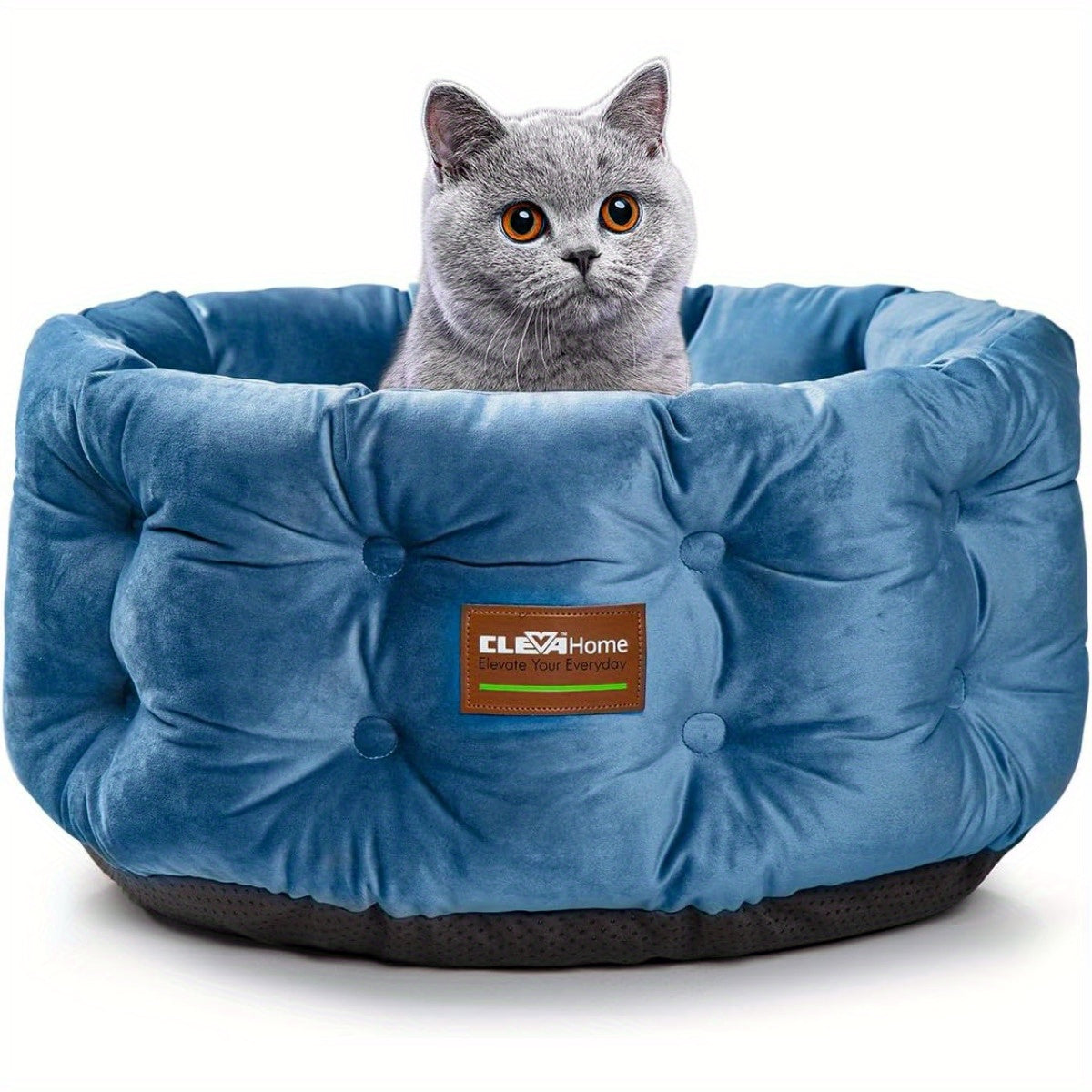 Cat Bed Round Deep Nest for Indoor Cats up to 15lbs | Machine Washable Non-Slip Bottom | Luxurious Velvet Feel Extra High Sides | Cozy Donut Cat Bed 20x20 in - product image 3