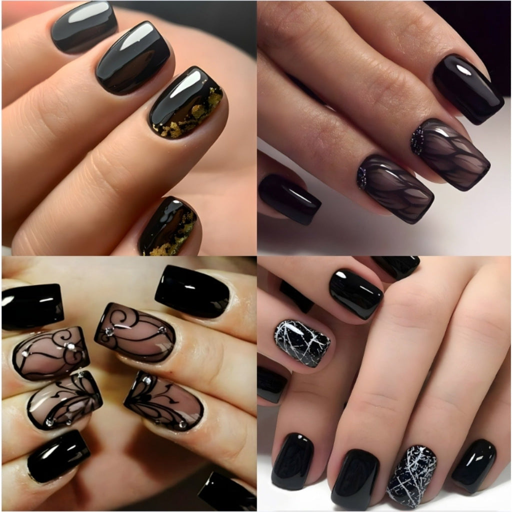 Black Press On Nails Short Square 96 Pieces – Ice Crack Crackle Design Glossy Full Cover Fake Nails for Women Girls | Edgy Alternative Nail Art Kit | Summer Party Concert Festival  - product image 10