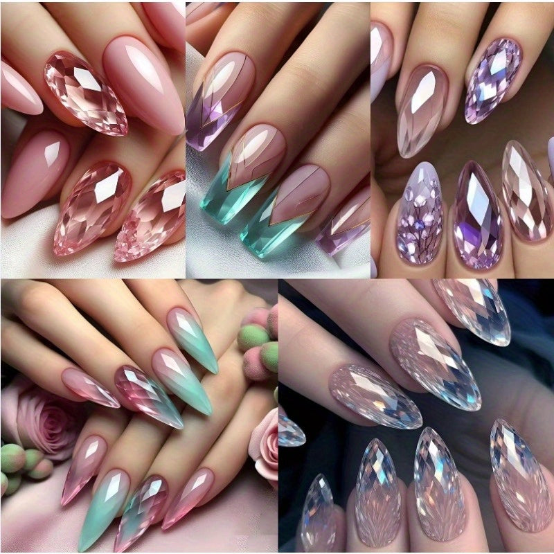 Holographic Nails 120 Pieces 5 Packs Medium Almond Press On Nails Gradient Iridescent – Mixed Color Orange Tones Full Cover Fake Nails Kit with Jelly Glue & Nail File for Women Gir - product image 16