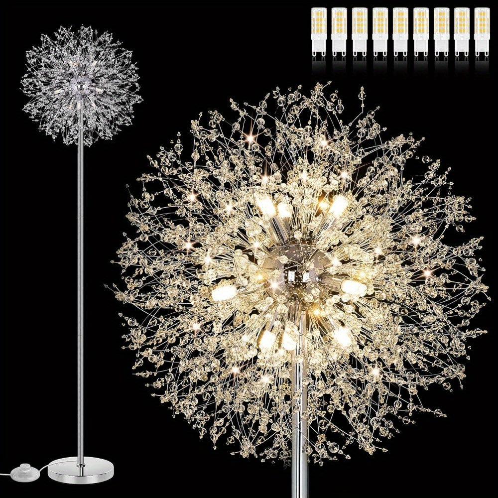 Crystal Floor Lamp Living Room 69 Inch Modern Standing Lamp – 738pcs K9 Crystals, 9 LED Bulbs, Antique Brass & Gold Finish, Tall Pole Light for Bedroom, Office & Mid Century Glam D - product image 9