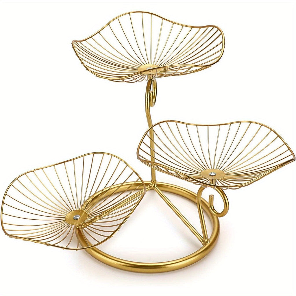 Fruit Basket Stand 3-Tier Decorative Iron Metal Wire Fruit Bowl with Lotus Leaf Design, Countertop Holder for Fruits Vegetables Bread Snacks, Modern Home Kitchen Table Centerpiece  - product image 17