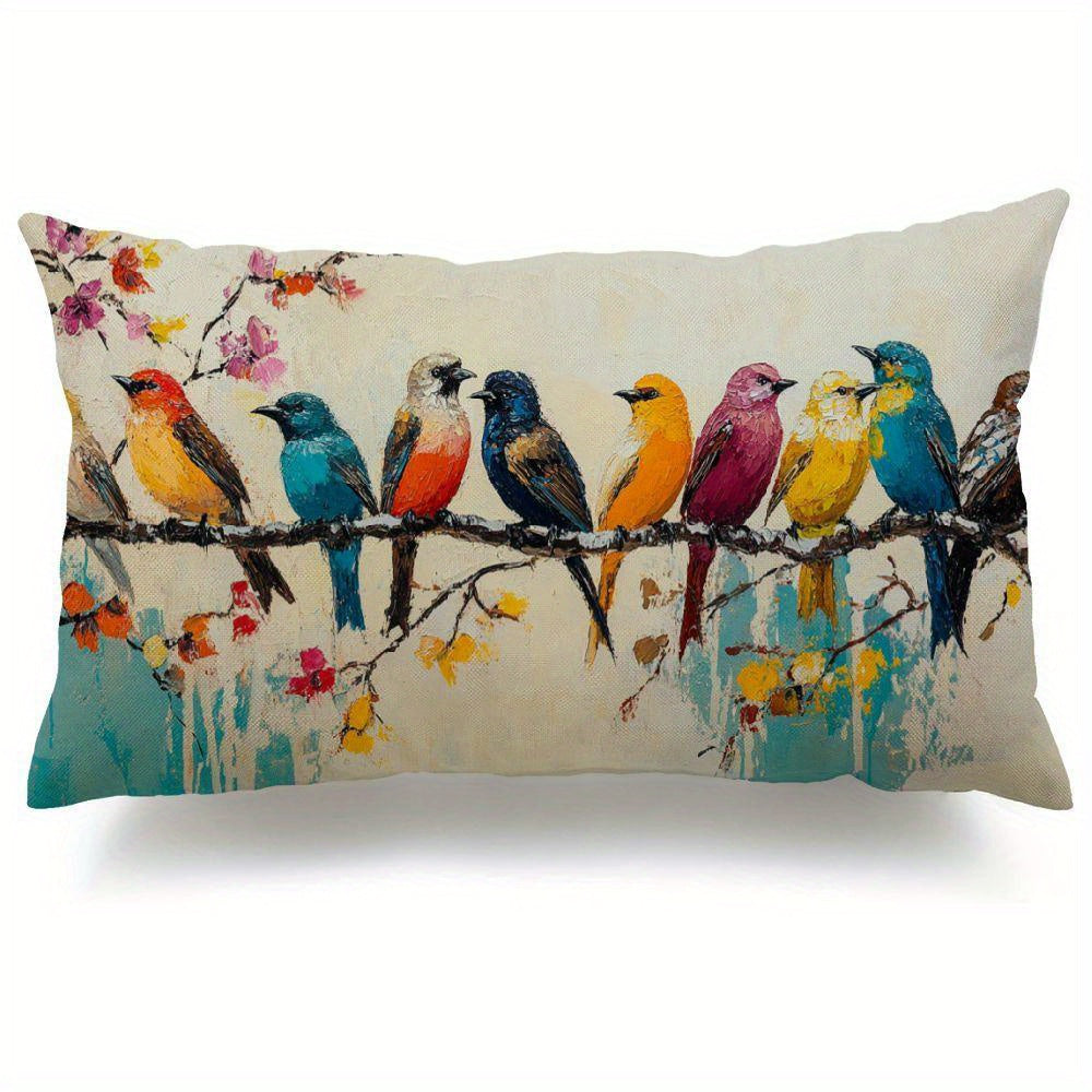 Lumbar Pillow Covers 12x20 Inch Watercolor Bird Pattern - Decorative Linen Throw Pillow Cases Cute Nature Print Zipper Closure | 1pc or 2pcs | Bedroom Living Room Sofa Couch Cushio - product image 9
