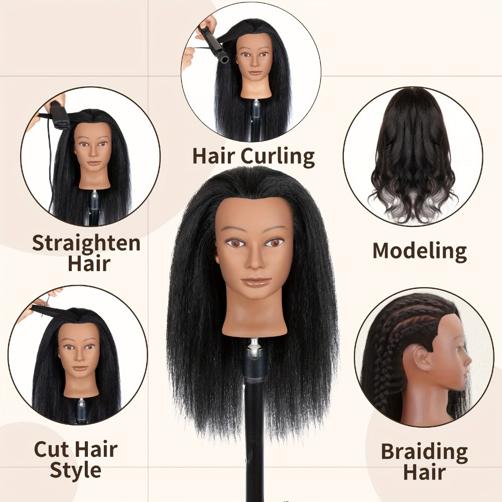Mannequin Head Human Hair Afro Curly with Clamp Cosmetology Practice Training Head for Hairdresser Braiding Styling Cutting 4 Styles Natural Black - product image 9