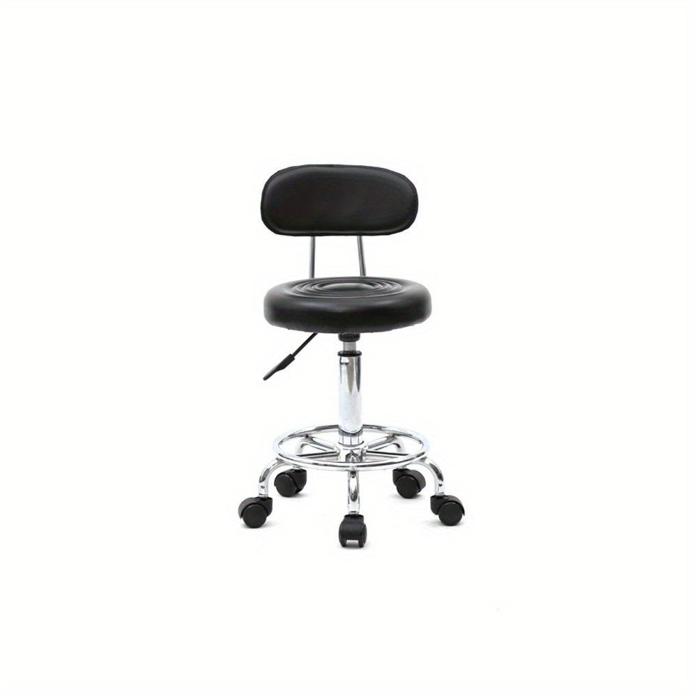 Adjustable Salon Stool with Back and Footrest 360 Swivel Height 18.9-22.8 Inch Cushioned Seat Chrome Base Hair Salon Nail Tech Esthetician Makeup Artist Home Studio Black White - product image 13