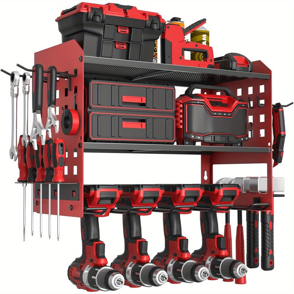 Power Drill Holder Wall Mount – Heavy Duty Tool Storage Rack with 3/4 Layer Floating Shelf | Cordless Drill Organizer | 4/6/8 Drill Holders Workshop Tool Rack for Garage & Workshop - product image 15