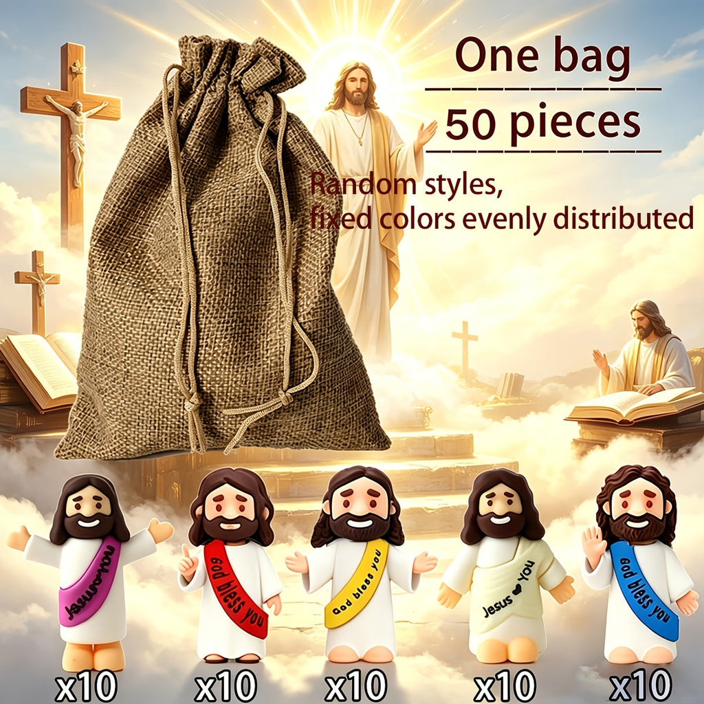 Colorful Bulk Religious Statues 5 Colors, Baptism Favors Sunday School Gifts Christian Party Favor Home Decor Vase Filler | Mini Jesus Figurines for Halloween Trunk-or-Treat 50/100/150pcs