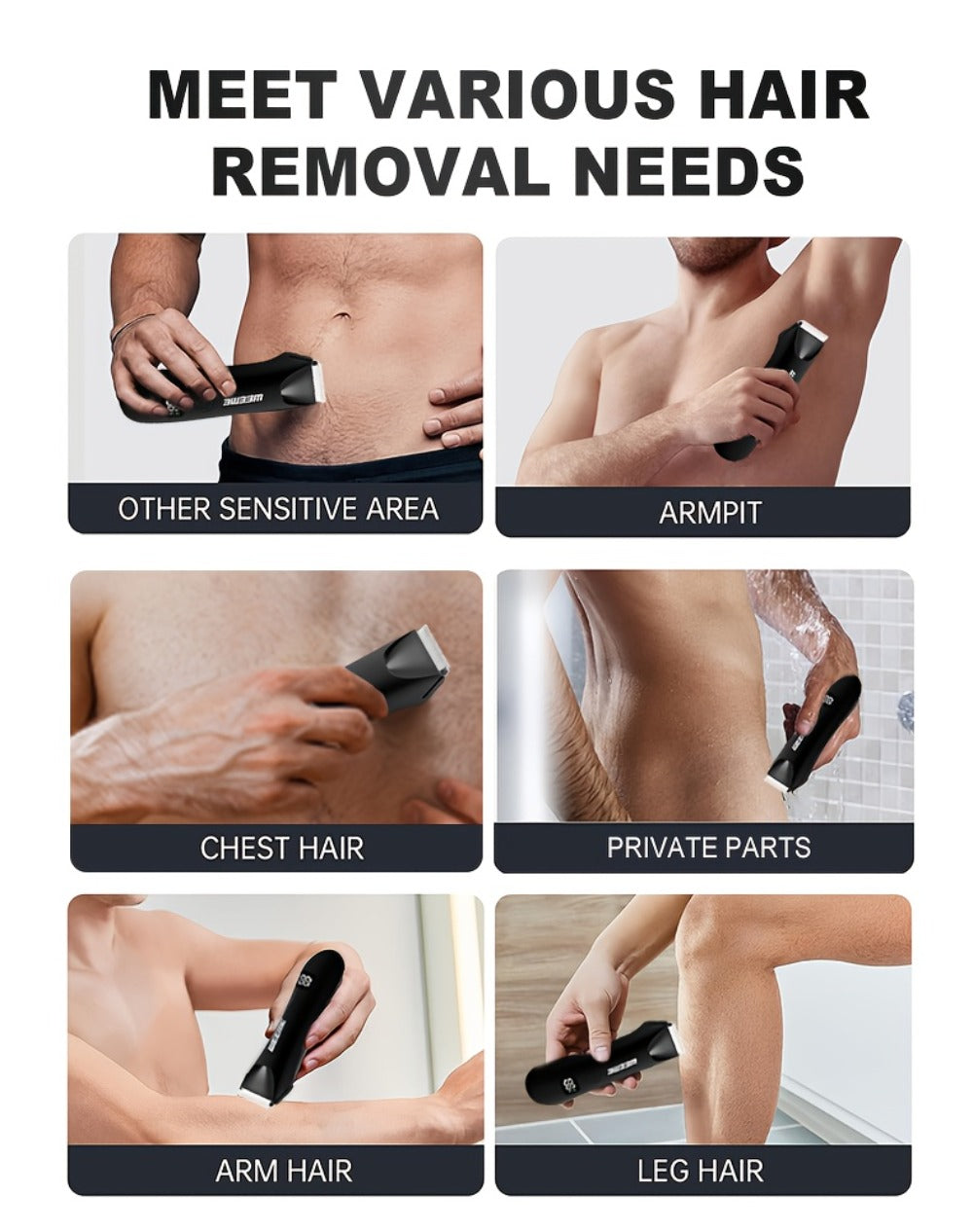 Men's Body Hair Trimmer USB Rechargeable - Chest, Leg & Armpit Hair Trimmer with LCD Display & LED Light, Cordless Electric Body Groomer for Men, Gift for Dad, Husband, Son, Birthd - product image 9
