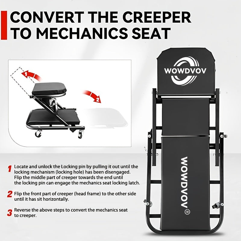 Auto Repair Bench with Roller Moving Tool Tray(Sold Separately), Wheel X Mechanical Climber 3-In-1/2-In-1 Z-Shaped Seat with 500 Pound Capacity, Foldable and - product image 6