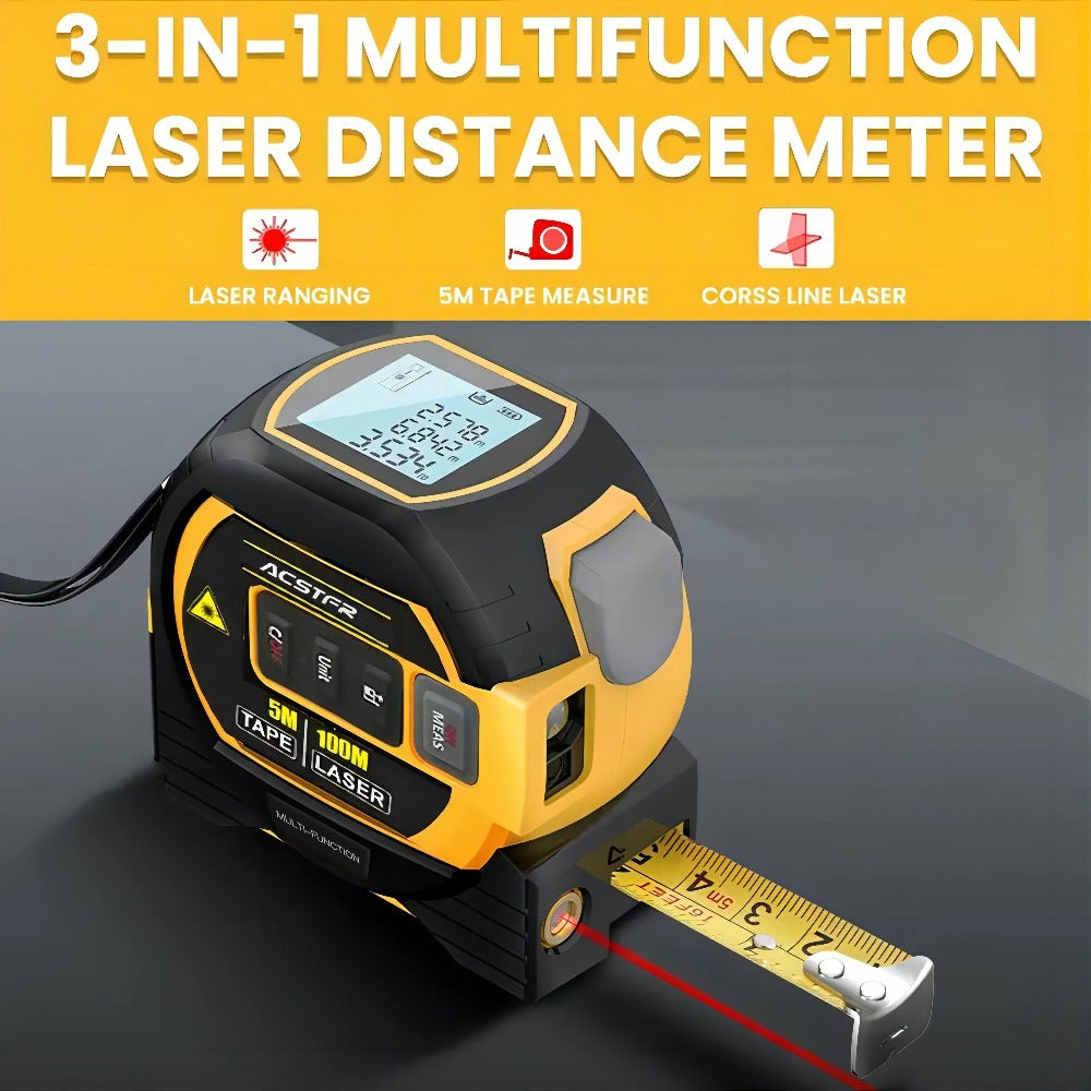 3-in-1 Laser Tape Measure Digital Laser Rangefinder Steel Tape Measure Cross Laser Level High Precision Color Screen Voice Broadcast for Construction Home DIY Measurement - product image