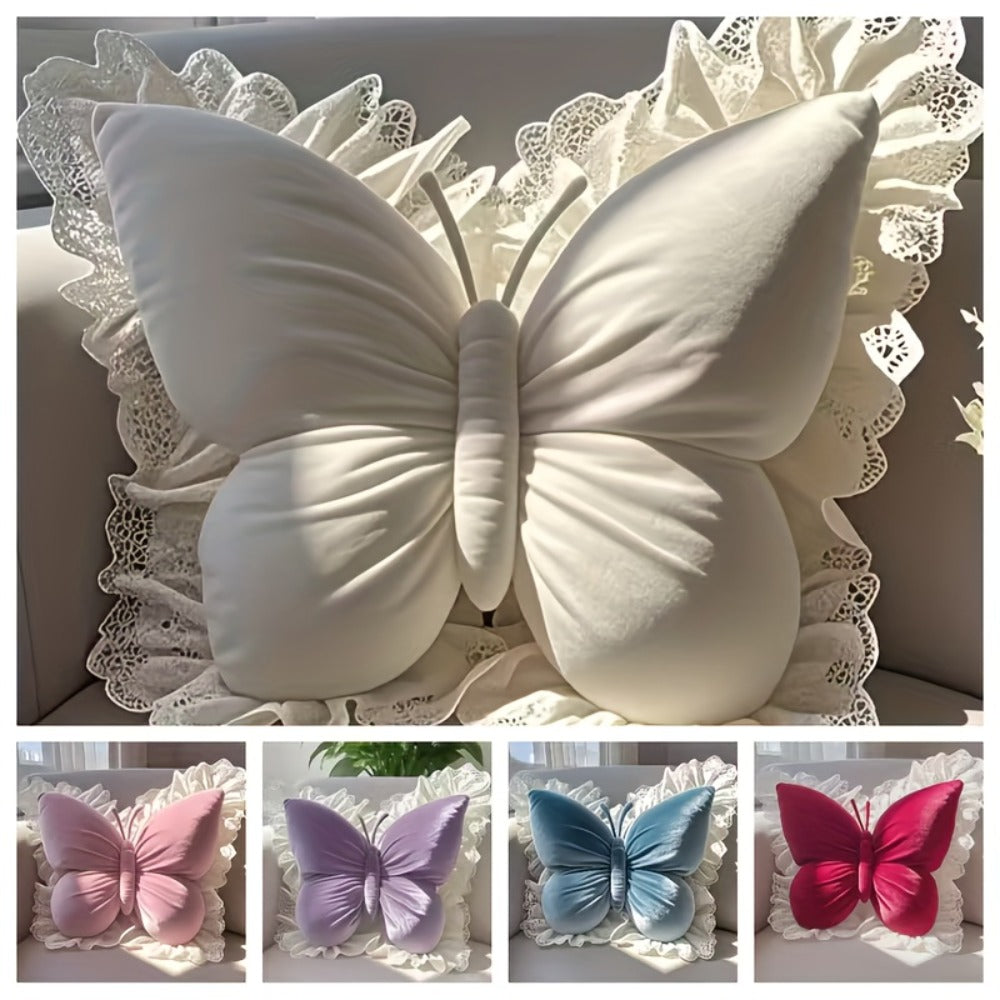 Butterfly Shaped Throw Pillow 3D Bow Decorative Cute Accent Pillow for Bed Sofa Couch Velvet Soft Polyester Fill Whimsical Home Decor Gift Multiple Colors 40x28cm - product image