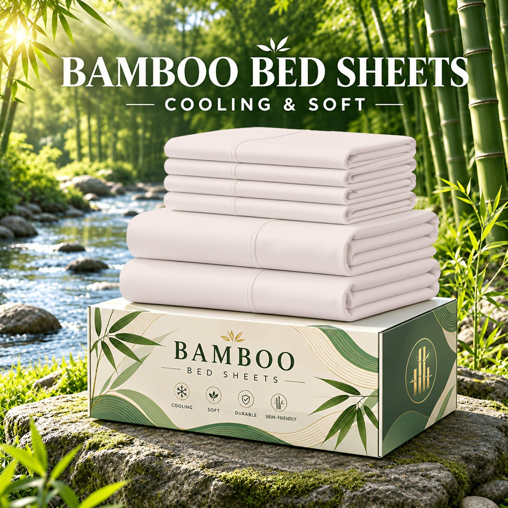 6 pcs Deep Pocket Cooling Bamboo Sheet Set, Luxurious and Ultra-Soft, Breathable, 16 Inch Extra Deep Pocket, Twin, Full, Queen, King, Multiple Colors to Choose - product image 40