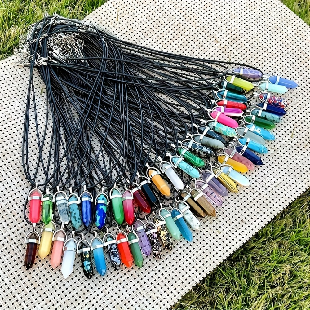 Crystal Natural Stone Pendant Necklace Set Bulk 60Pcs 30Sets Hexagonal Shaped Assorted Color for Jewelry Making Craft DIY Daily Wear Gift - product image 2