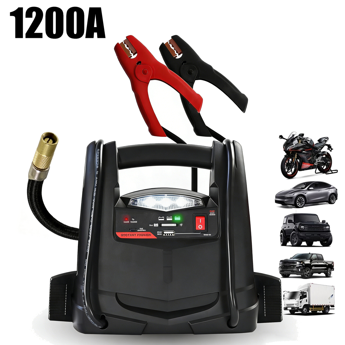 1200A Car Jump Starter and Power Station — 4-in-1 Solution, 150-PSI Air Compressor, 2.4A USB Charging: for 12V Sport, Automotive and Marine Batteries | Without Battery - product image 4