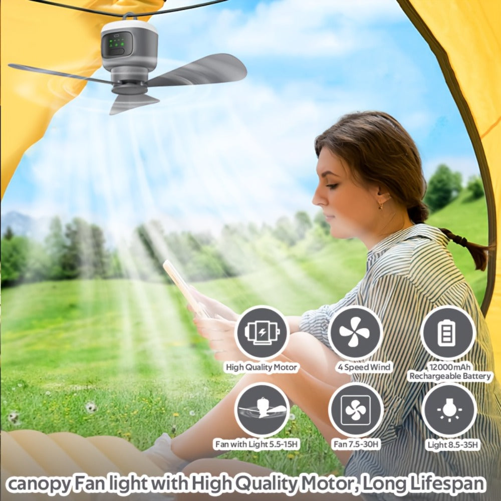 Remote Control Camping Fan 12000mAh Battery Portable Outdoor Fan with LED Light 4-Speed Settings 8-Hour Timer 30-Hour Runtime Rechargeable Tent Fan - product image 3