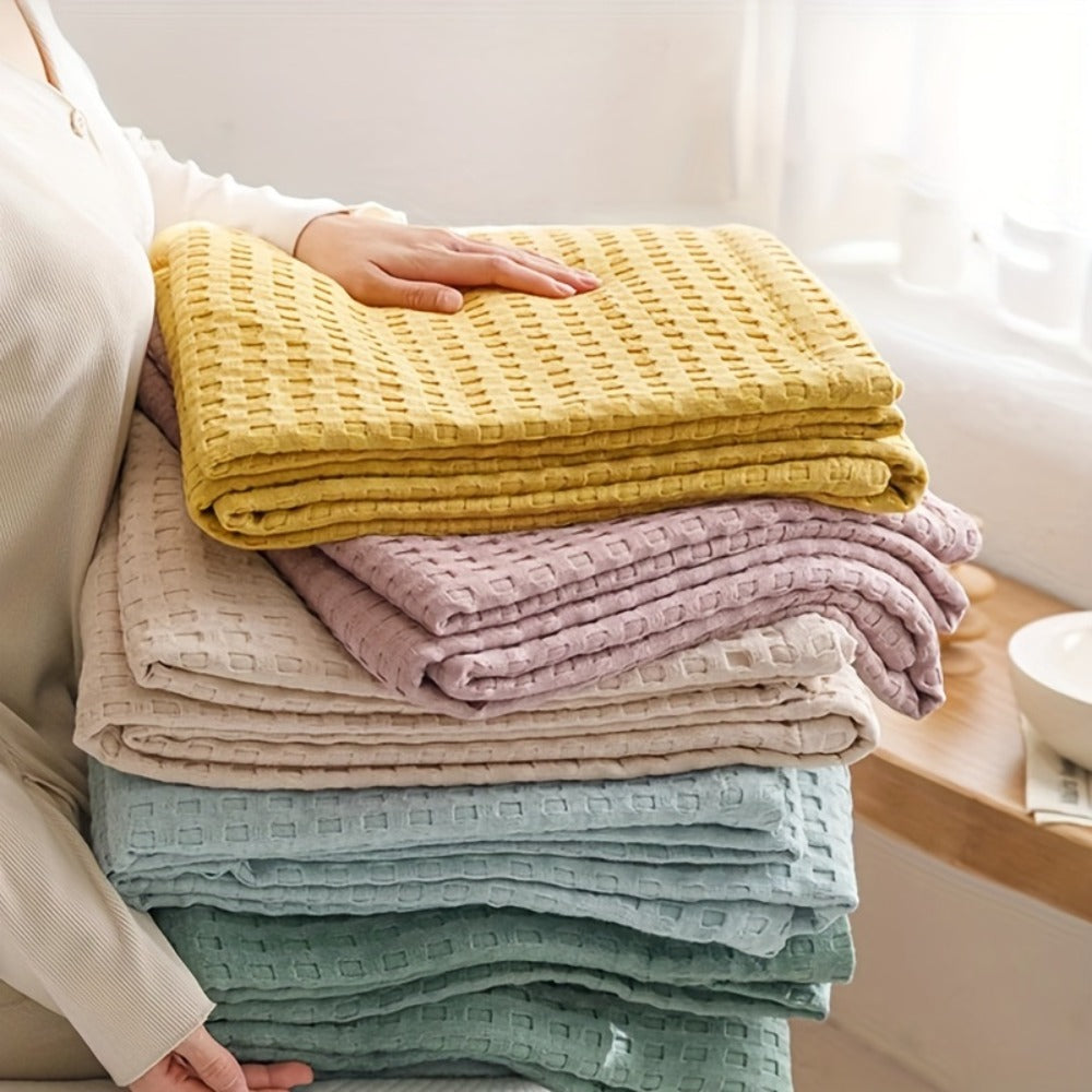 Cotton Waffle Blanket – Pure Cotton Multilayer Summer Cooling Quilt, Jacquard Knit, Machine Washable, Air Conditioning Blanket - product image 8