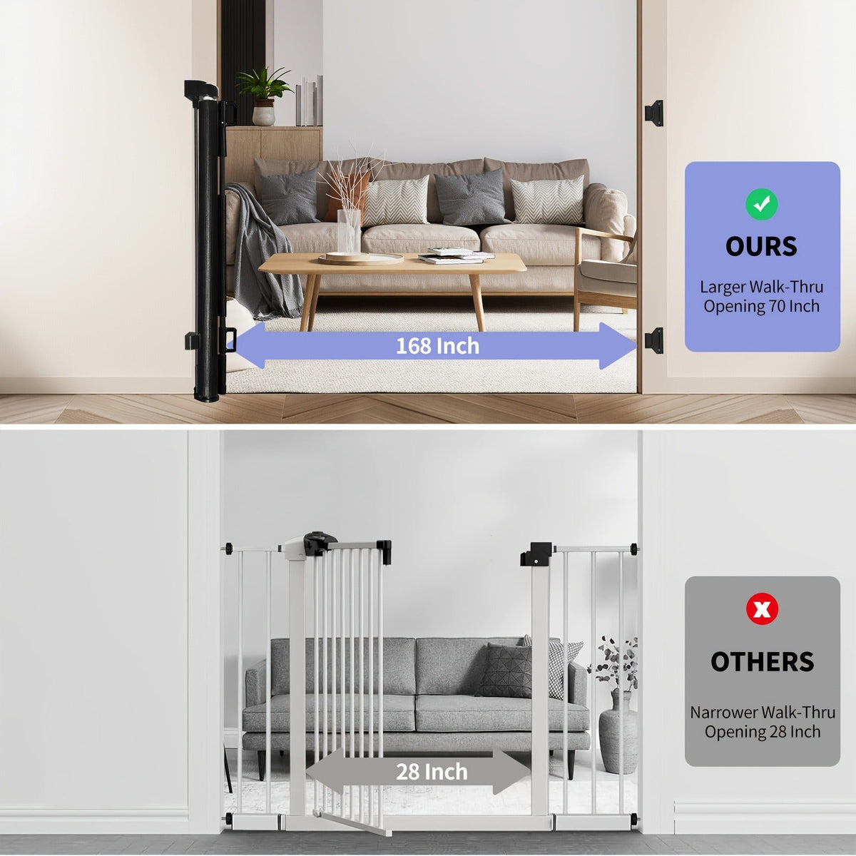 Extends 55" to 197" Wide, Child Safety Gate for Doorways Stairs Hallways, Indoor & Outdoor Use, Black / White / Gray, 6 Size Options – Retractable Baby Gate - product image 17