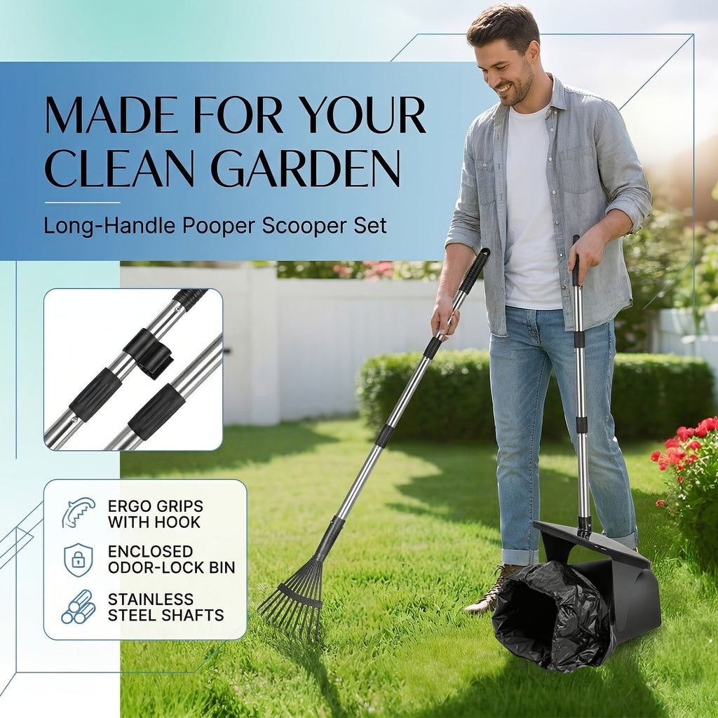 Dog Pooper Scooper with Long Handle & Swivel Bin – Heavy Duty Rake Spade Set, 40 Waste Bags Included, Pet Waste Removal for Yard Grass Gravel - product image 12