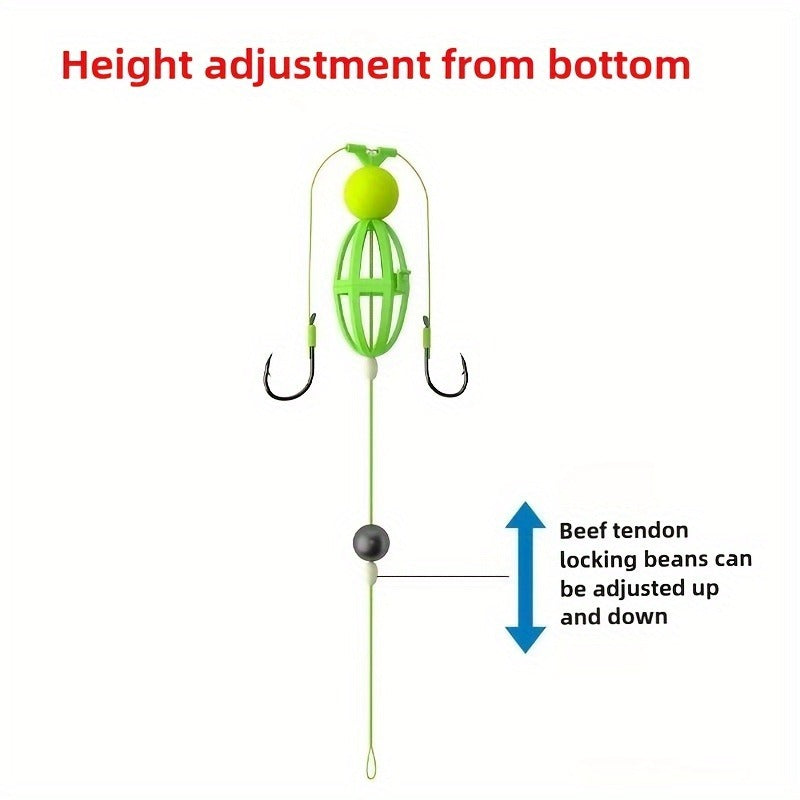 Fishing Hook Cage Set 3pcs Anti-Snag Double Hook Rig with Non-Twist Explosive & Flip Hooks | Carbon Steel Green Lure Fishing Bottom Hanging Prevention, Size - product image