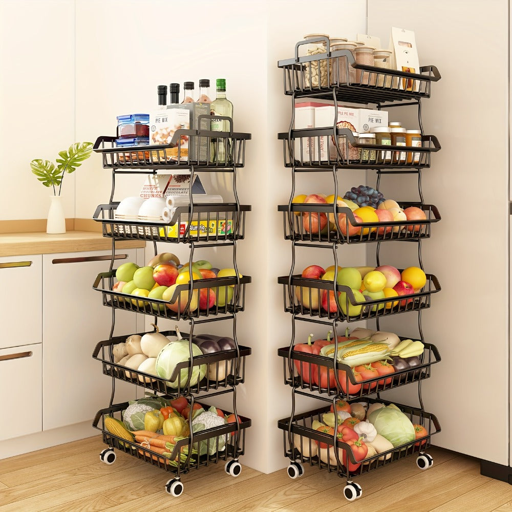 6-Tier Stackable Metal Wire Storage Basket Organizer with Wheels - Rolling Kitchen Pantry Rack for Fruits Vegetables Utensils, Space-Saving Open Shelf - product image 3
