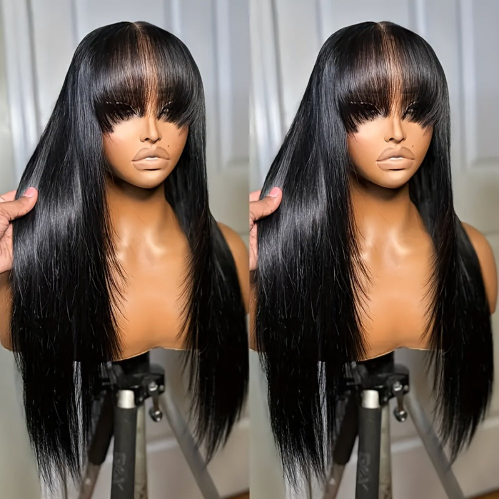 Curtain Bangs Lace Front Wig Synthetic Glueless 26 Inch Long Straight Pre-Bleached Realistic Scalp Natural Hairline 5 Colors Daily Wear Women - product image 6